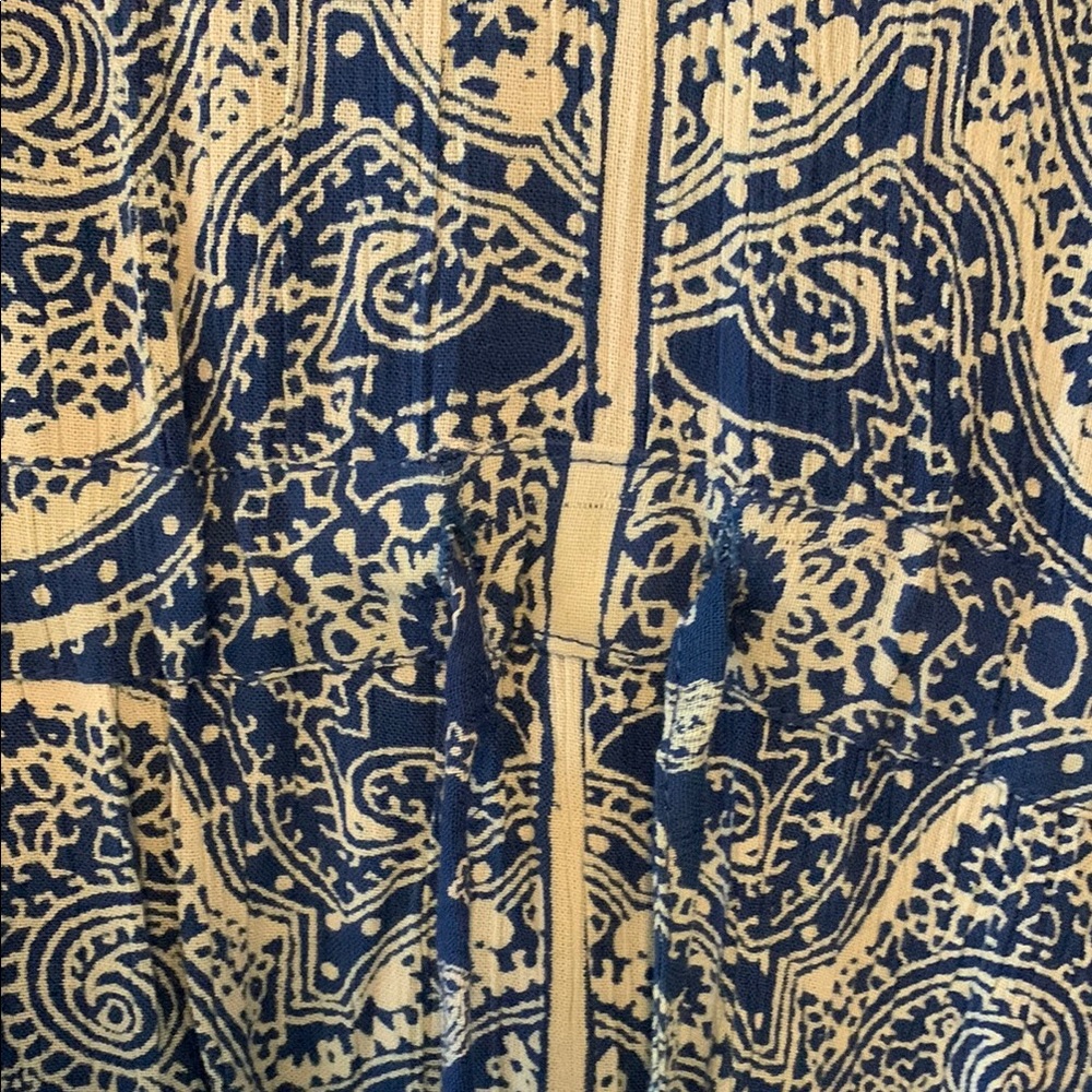 Angie Tan and Blue Boxy Tunic with Asymmetrical Hem - Picture 4 of 8